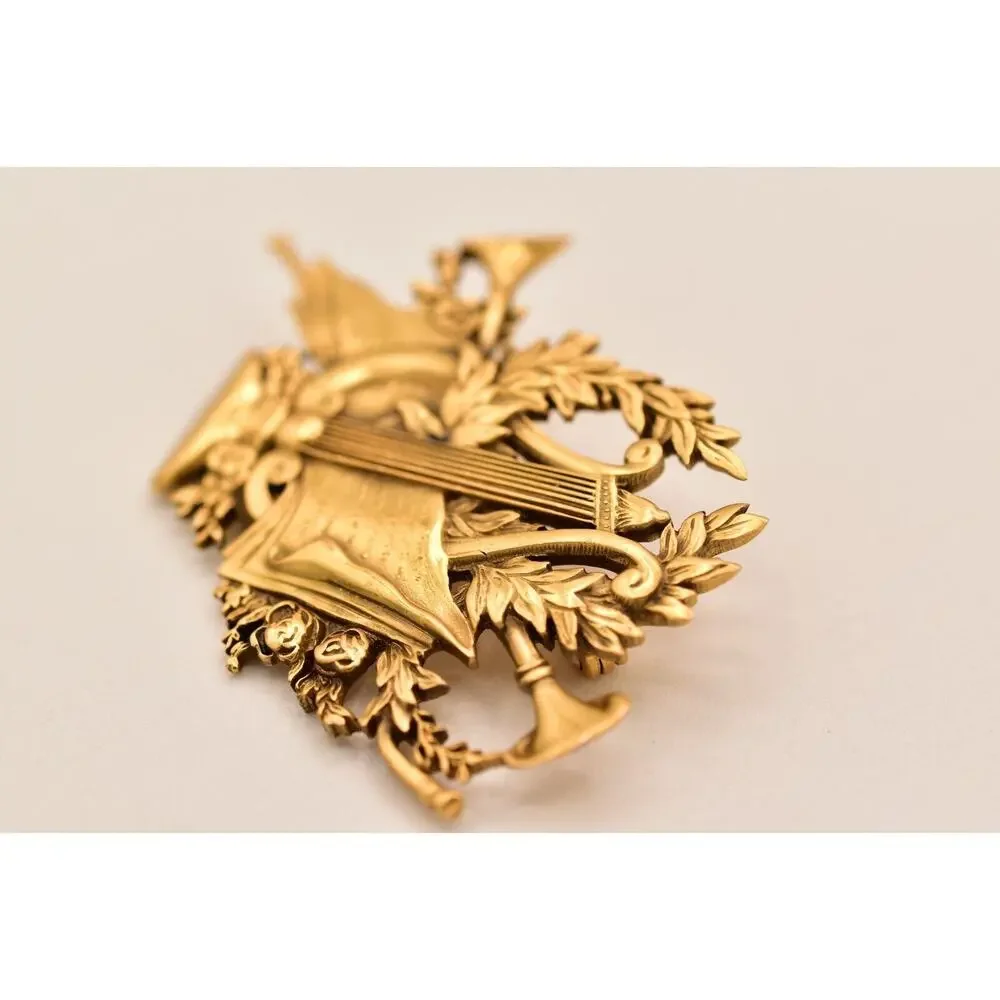 Vintage National Gallery of Art NGA Lyre Laurel Horns Forget Me Not Brooch BinBG